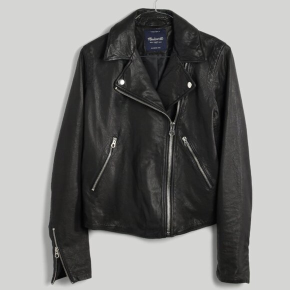 Madewell Washed Leather Motorcycle Jacket Black L Great Condition - Picture 1 of 7
